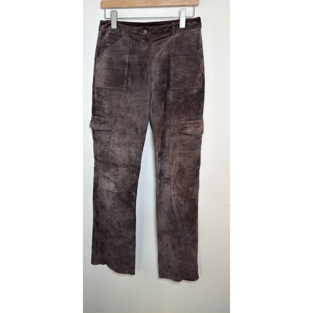 Siena Studio Y2K Leather Cargo Pants Womens 4 Brown Suede Utility Straight Leg